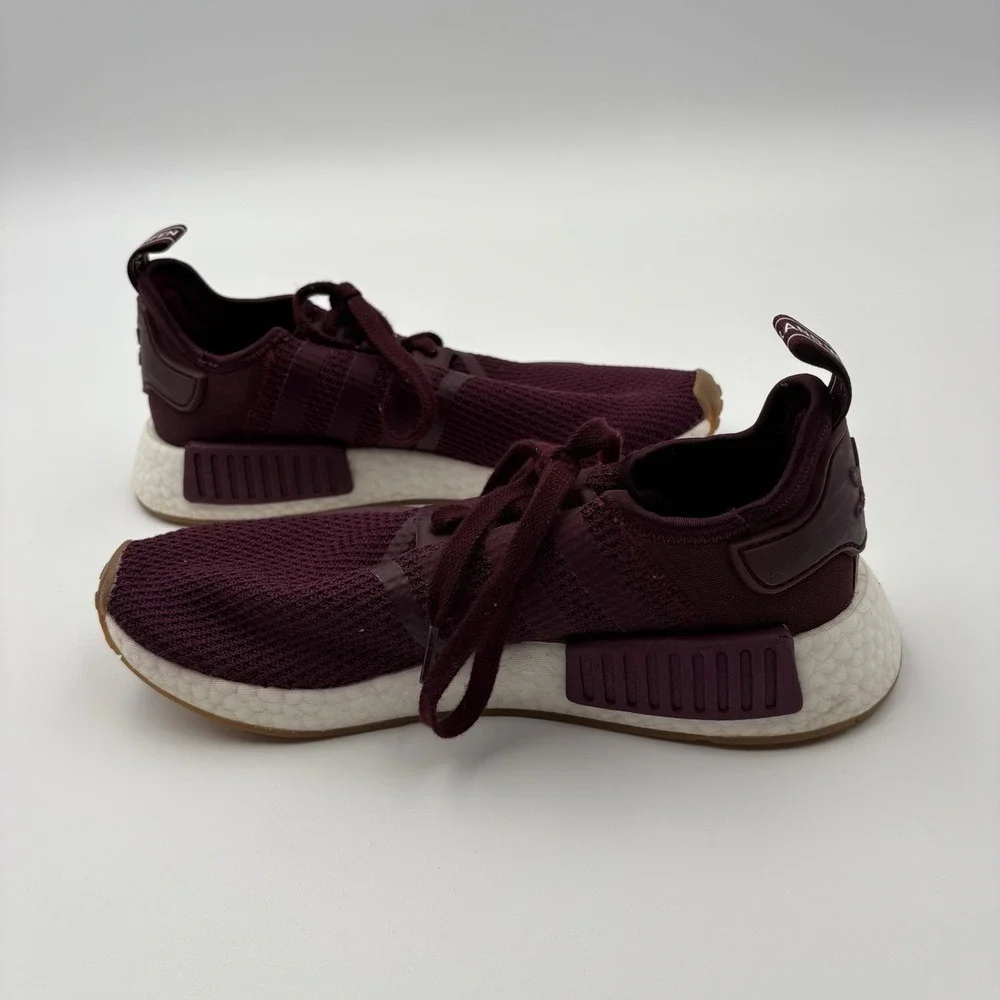 ADIDAS NMD R1 Men 8 Maroon Knit Running Sneaker Burgundy Gum Bottom EG2937